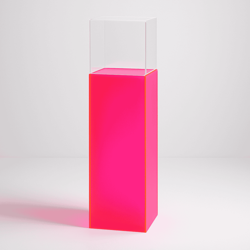 A pink square with a clear top on a white surface.